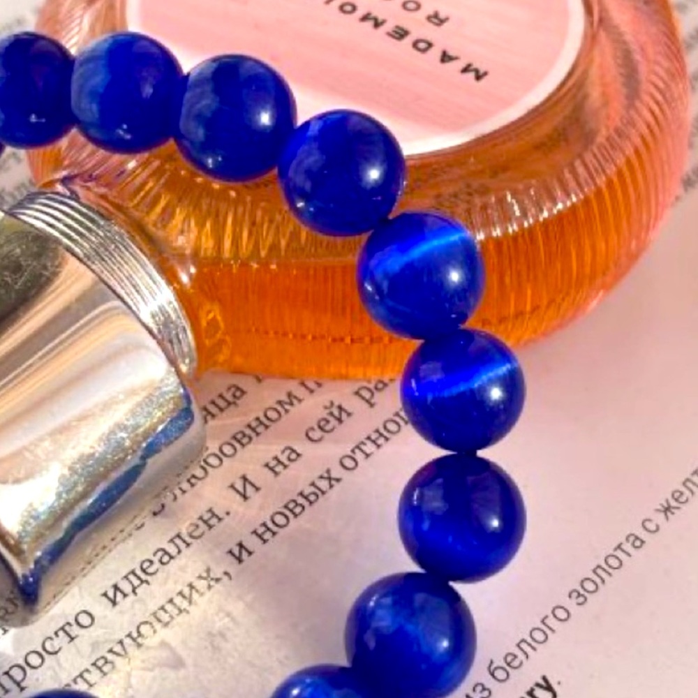🆕New Dark Blue Cat’s Eye 8mm Healing Gemstone Bracelet